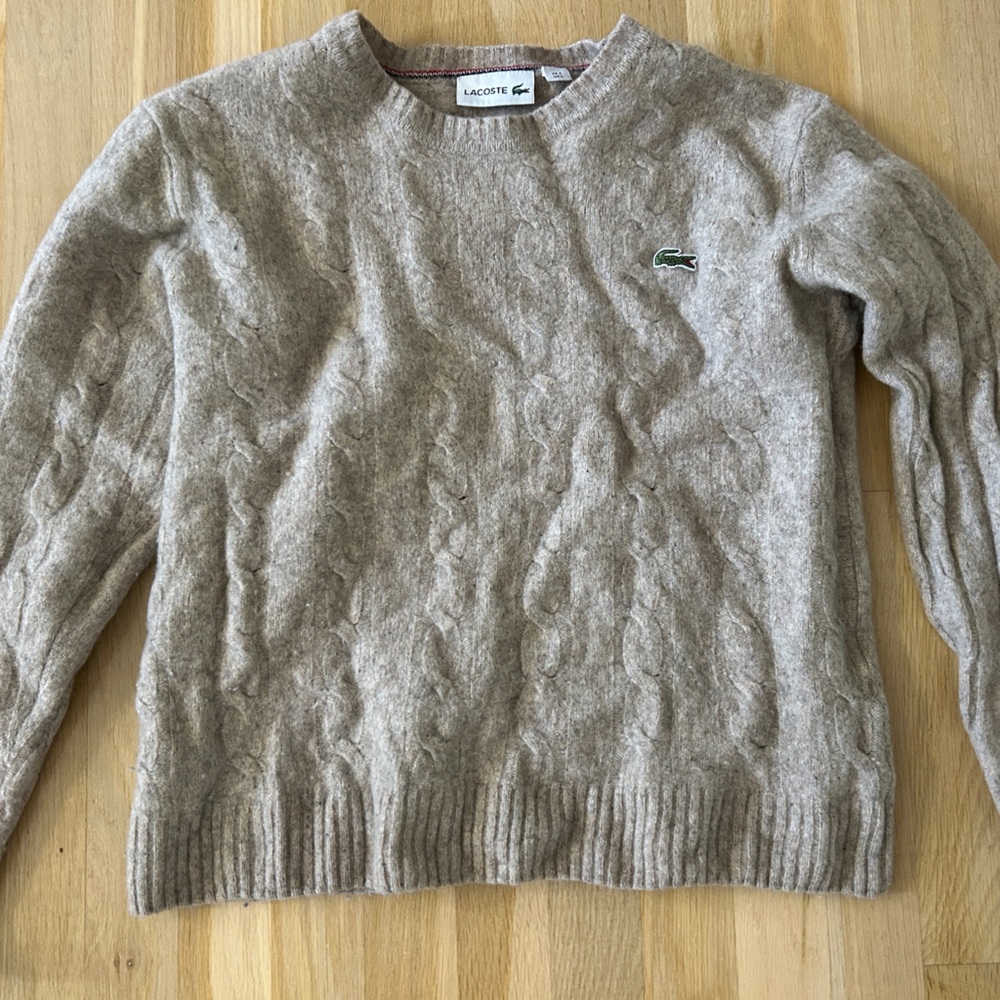 Lacoste Tan Crew Neck Cable Knit Sweater